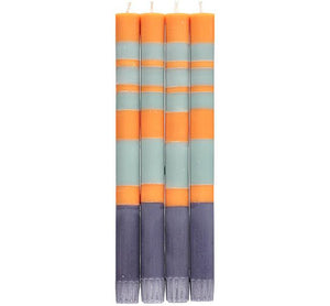 British Colour Standard Striped Gunmetal, Opaline & Marigold Pack Eco Dinner Candles, Gift Box of 4
