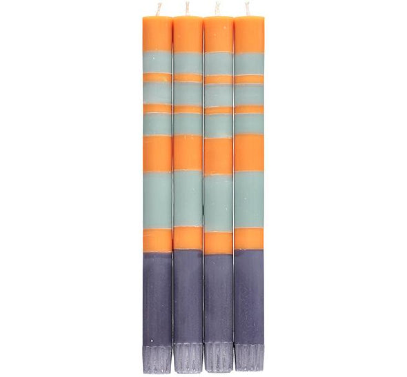 British Colour Standard Striped Gunmetal, Opaline & Marigold Pack Eco Dinner Candles, Gift Box of 4