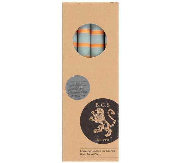 British Colour Standard Striped Gunmetal, Opaline & Marigold Pack Eco Dinner Candles, Gift Box of 4