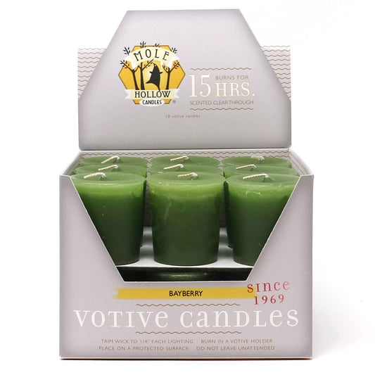 Mole Hollow Candles, Bayberry Scented Votive Candles, 18 Votives Box