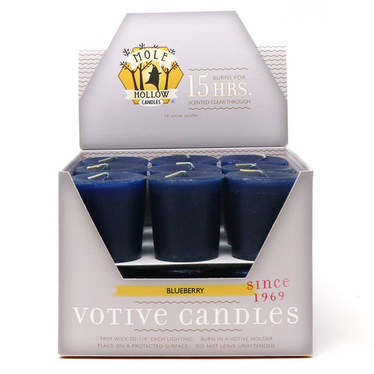 Mole Hollow Candles, Blueberry Scented Votive Candles, 18 Votives Box