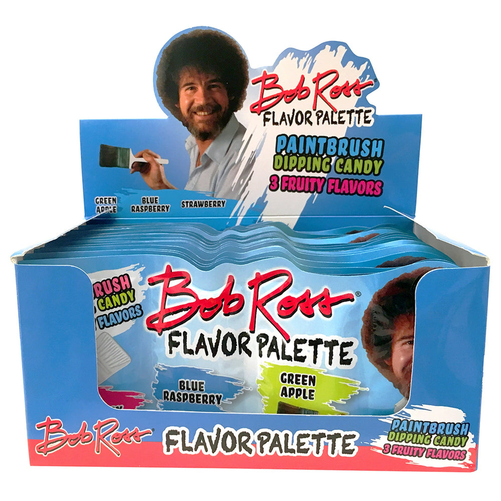 Bob Ross Flavor Palette Paintbrush Dipping Candy, 3 Fruity Flavors Strawberry, Blue Raspberry and Green Apple, 0.85 Ounce Packs - 18 Count Display Box