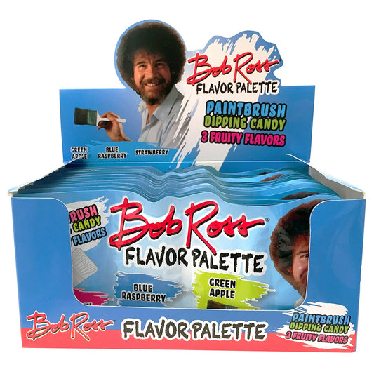 Bob Ross Flavor Palette Paintbrush Dipping Candy, 3 Fruity Flavors Strawberry, Blue Raspberry and Green Apple, 0.85 Ounce Packs - 18 Count Display Box