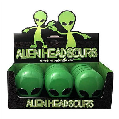 Halloween Alien Head Sours, Green Apple Candy, 1 Ounce Tin - 12 Count Display Box