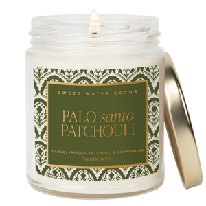 Palo Santo Patchouli Soy Candle - Clear Patterned Jar - 9 oz