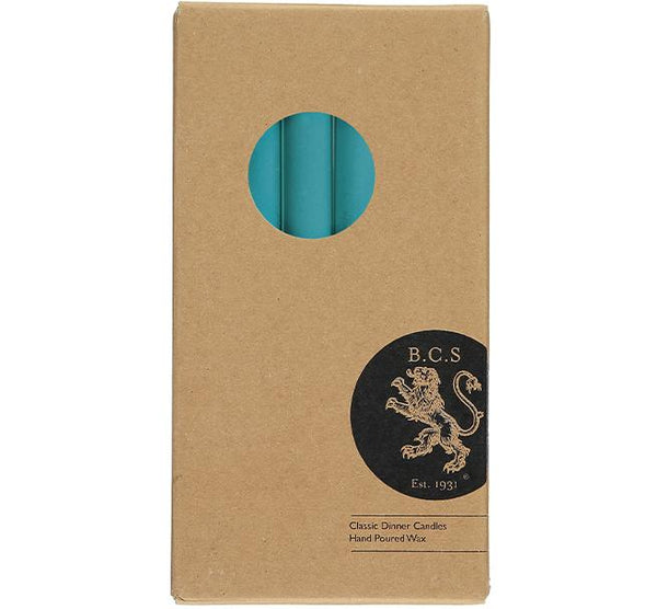 British Colour Standard 25cm / 10'' H Petrol Blue Eco Dinner Candles, Gift Box of 6