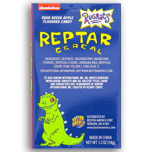 Nickelodeon Rugrats Reptar Cereal, Green Apple Flavored Candy, 1.2 Ounce Tin
