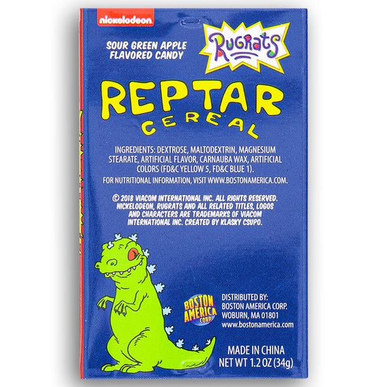 Nickelodeon Rugrats Reptar Cereal, Green Apple Flavored Candy, 1.2 Ounce Tin