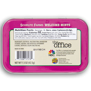 The Office Schrute Farms Welcome Mints, 1.5 Ounces Pink Beet-Shaped Mints Tin - 18 Count Display Box