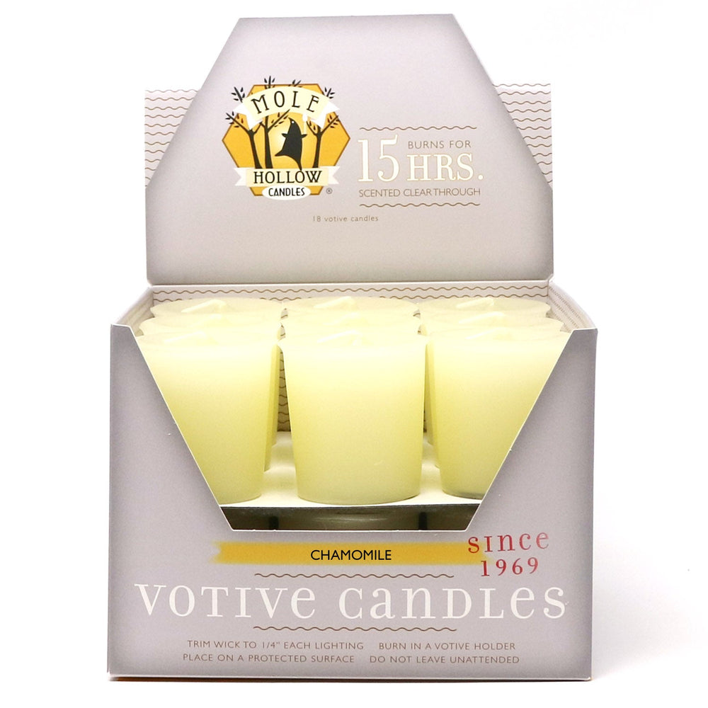 Mole Hollow Candles, Chamomile Scented Votive Candles, 18 Votives Box