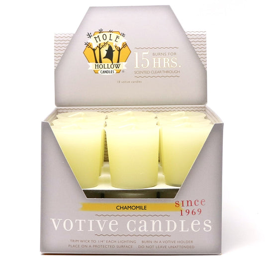 Mole Hollow Candles, Chamomile Scented Votive Candles, 18 Votives Box