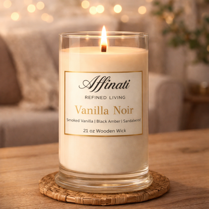 Vanilla Noir Wooden Wick Candle – Luxury 21 oz Soy Blend | Affinati