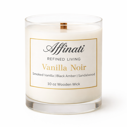 Vanilla Noir Wooden Wick Candle – Luxury 10 oz Soy Blend | Affinati