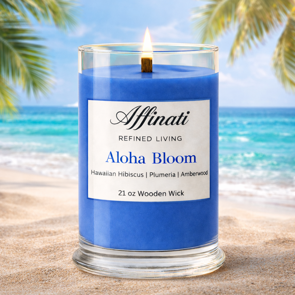 Aloha Bloom Wooden Wick Candle – Luxury 21 oz Soy Blend | Affinati