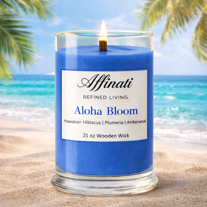 Aloha Bloom Wooden Wick Candle – Luxury 21 oz Soy Blend | Affinati
