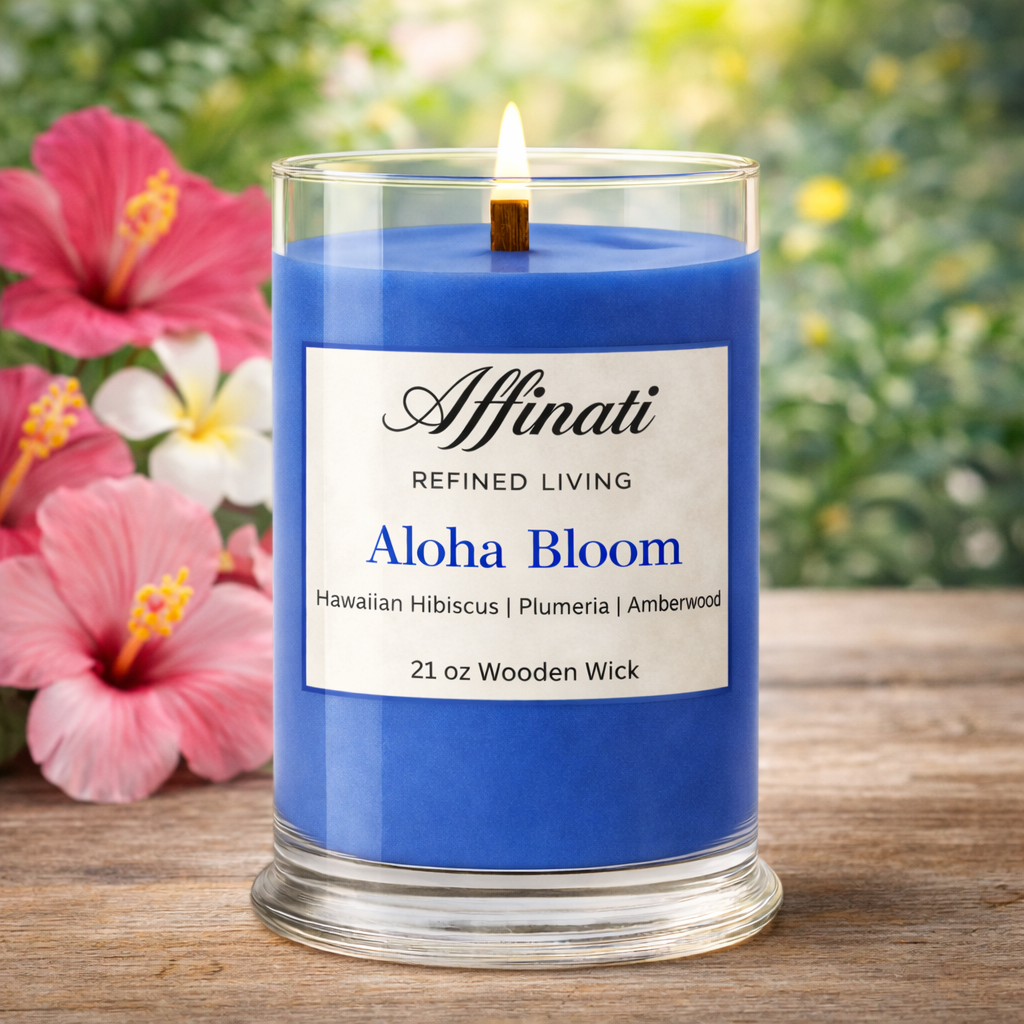 Aloha Bloom Wooden Wick Candle – Luxury 21 oz Soy Blend | Affinati