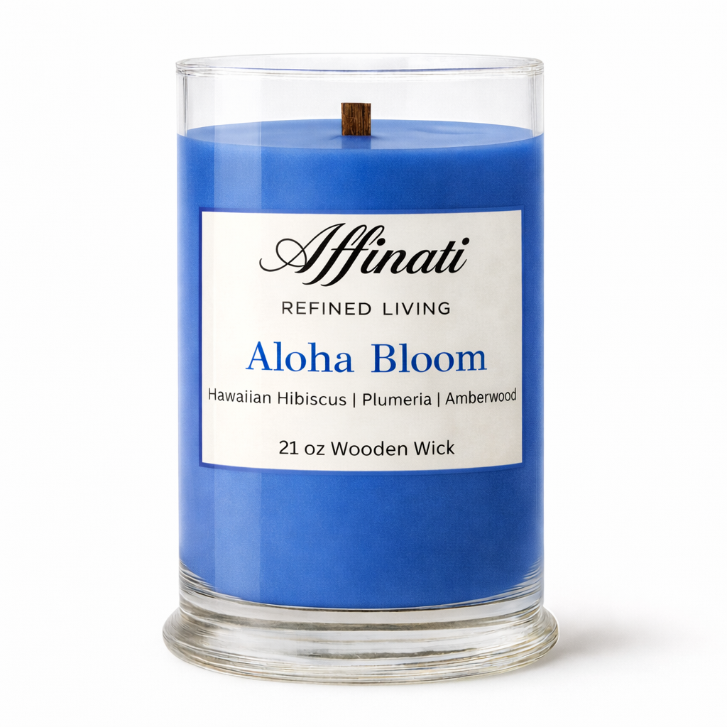 Aloha Bloom Wooden Wick Candle – Luxury 21 oz Soy Blend | Affinati