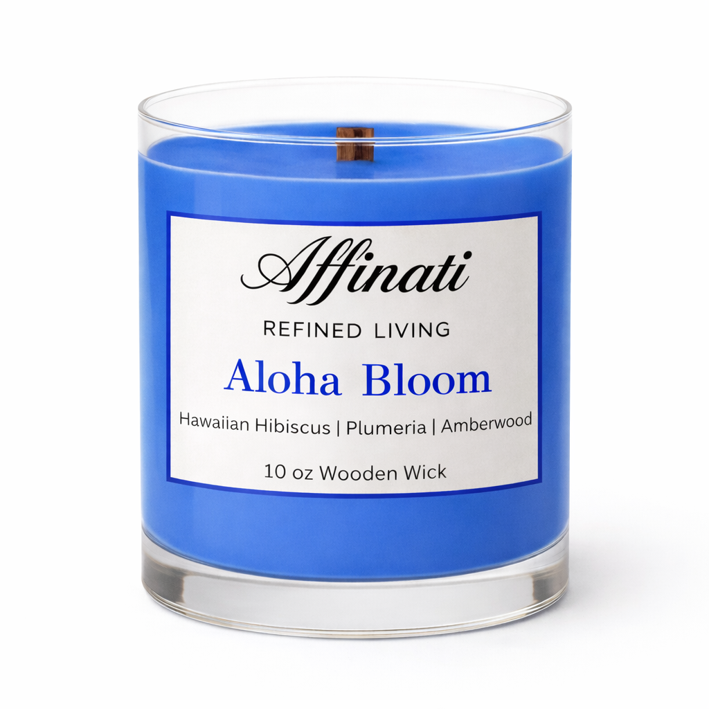Aloha Bloom Wooden Wick Candle – Luxury 10 oz Soy Blend | Affinati