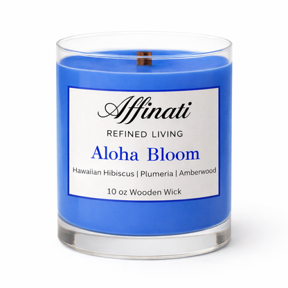 Aloha Bloom Wooden Wick Candle – Luxury 10 oz Soy Blend | Affinati
