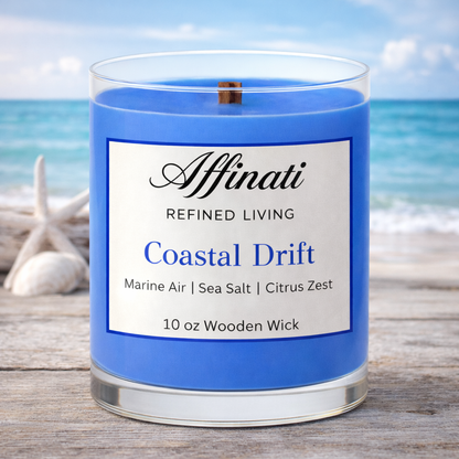 Coastal Drift Wooden Wick Candle – Luxury 10 oz Soy Blend | Affinati