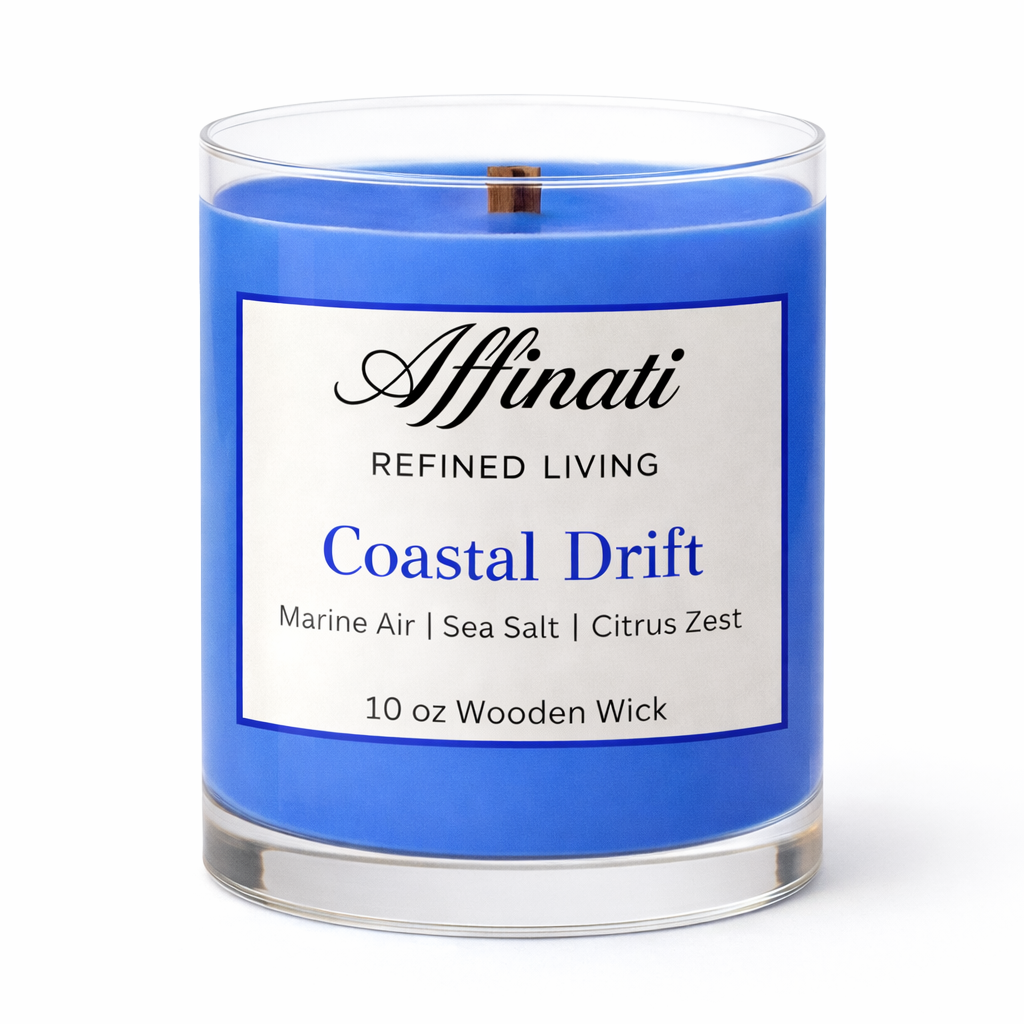 Coastal Drift Wooden Wick Candle – Luxury 10 oz Soy Blend | Affinati