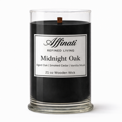 Midnight Oak Wooden Wick Candle – Luxury 21 oz Soy Blend | Affinati