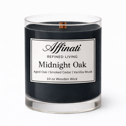 Midnight Oak Wooden Wick Candle – Luxury 10 oz Soy Blend | Affinati