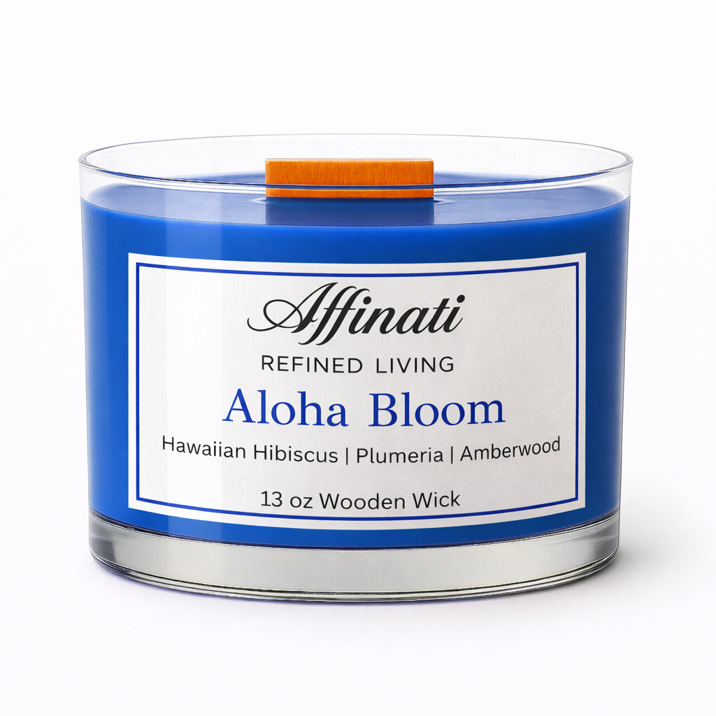 Aloha Bloom Wooden Wick Candle – Luxury 13 oz Soy Blend | Affinati