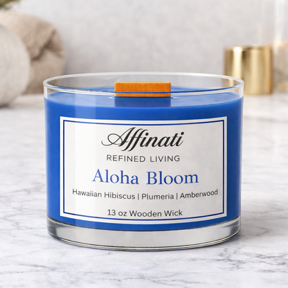 Aloha Bloom Wooden Wick Candle – Luxury 13 oz Soy Blend | Affinati
