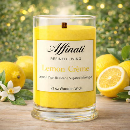 Lemon Creme Wooden Wick Candle – Luxury 21 oz Soy Blend | Affinati