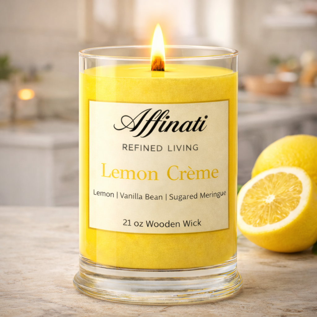 Lemon Creme Wooden Wick Candle – Luxury 21 oz Soy Blend | Affinati
