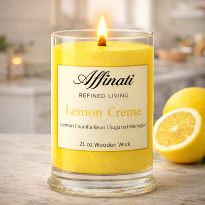 Lemon Creme Wooden Wick Candle – Luxury 21 oz Soy Blend | Affinati