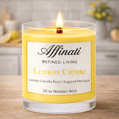 Lemon Creme Wooden Wick Candle – Luxury 10 oz Soy Blend | Affinati