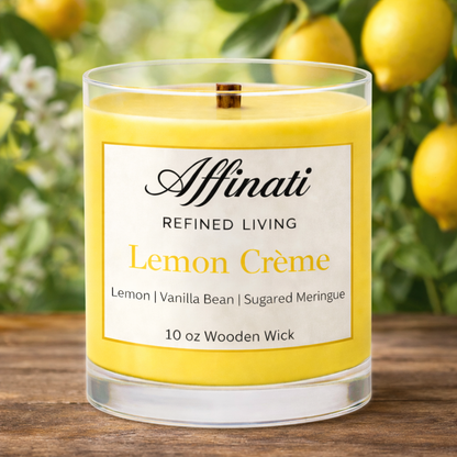 Lemon Creme Wooden Wick Candle – Luxury 10 oz Soy Blend | Affinati