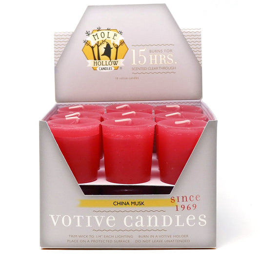 Mole Hollow Candles, China Musk Scented Votive Candles, 18 Votives Box