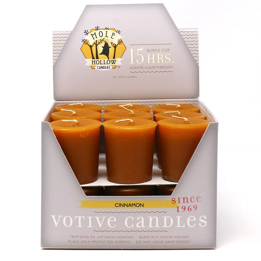 Mole Hollow Candles, Cinnamon Stick Scented Votive Candles, 18 Votives Box