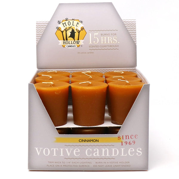 Mole Hollow Candles, Cinnamon Stick Scented Votive Candles, 18 Votives Box
