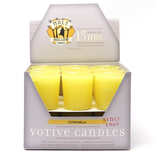 Mole Hollow Candles, Citronella Scented Votive Candles, 18 Votives Box