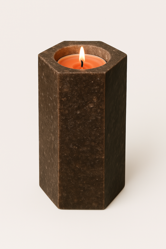 Hexagonal Candle Holder – Geometric Grace in Burnished Bronze