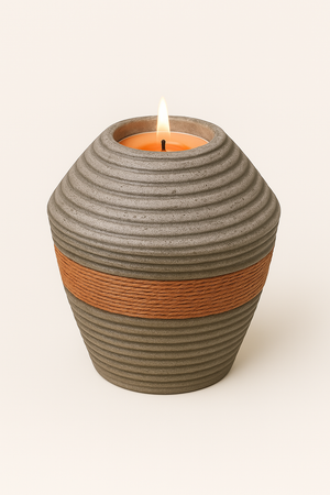 Woven-Banded Ceramic Candle Holder – Earthbound Texture & Glow