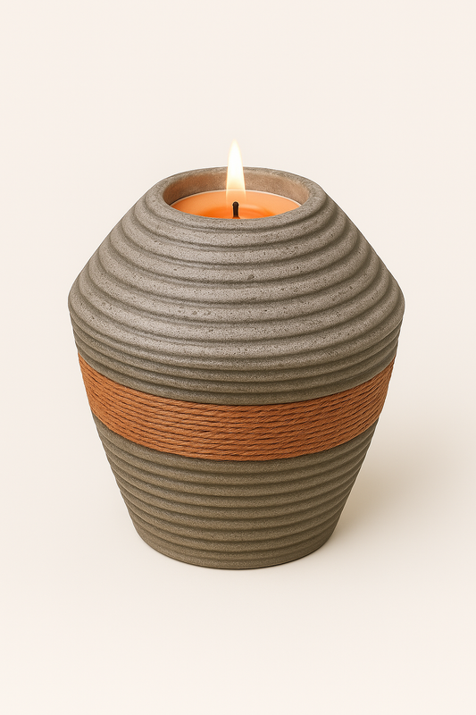 Woven-Banded Ceramic Candle Holder – Earthbound Texture & Glow