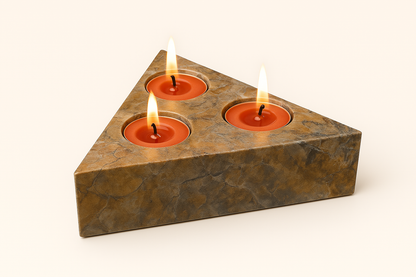 Triangular Stone Candle Holder – Triple Glow in Geometric Form