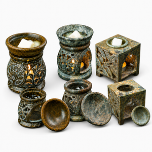 Carved Soapstone Wax Melters, Tea Light Wax Melters