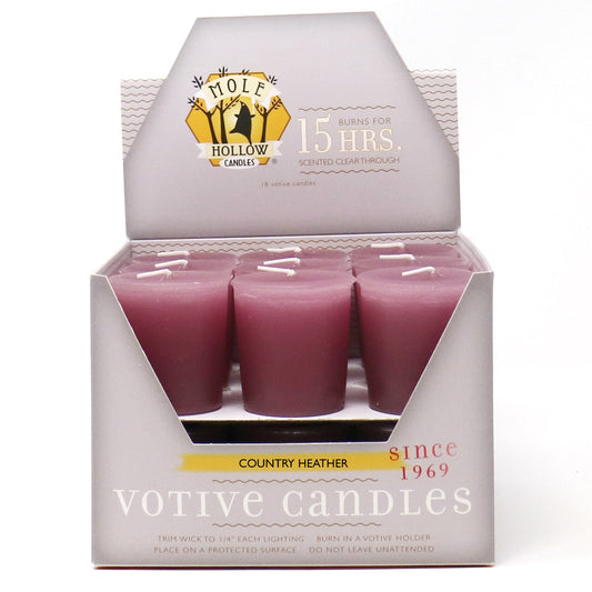 Mole Hollow Candles, Country Heather Scented Votive Candles, 18 Votives Box