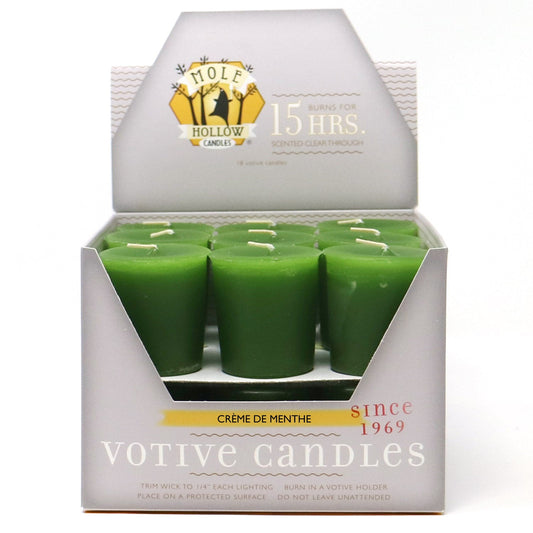Mole Hollow Candles, Crème de Menthe Scented Votive Candles, 18 Votives Box