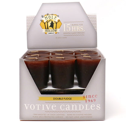 Mole Hollow Candles, Double Fudge Scented Votive Candles, 18 Votives Box