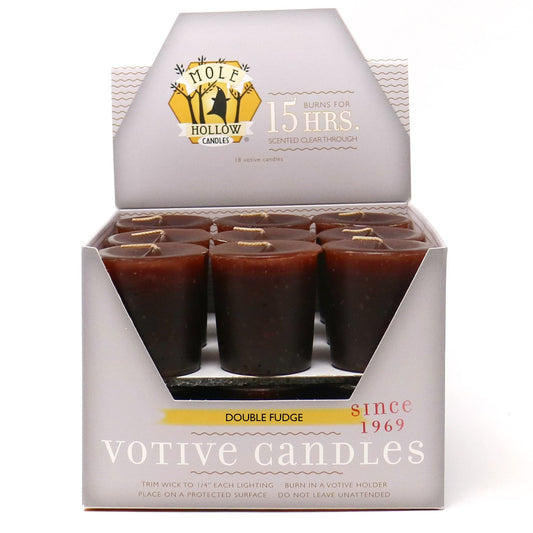 Mole Hollow Candles, Double Fudge Scented Votive Candles, 18 Votives Box