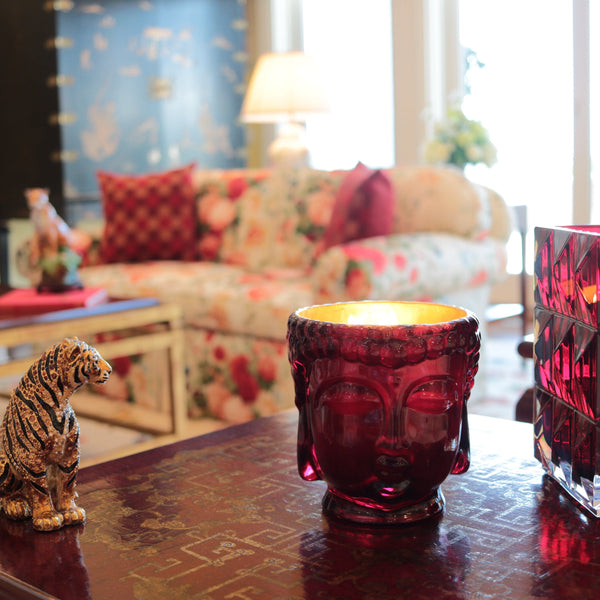 24K Gold Ruby Red Glass Buddha Royale Candle