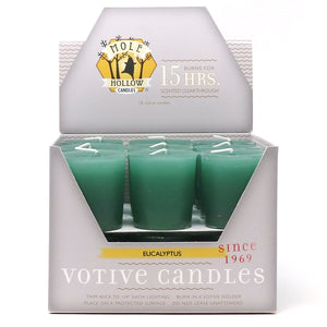 Mole Hollow Candles, Eucalyptus Scented Votive Candles, 18 Votives Box