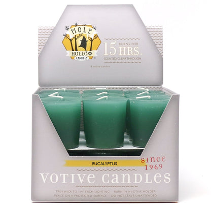 Mole Hollow Candles, Eucalyptus Scented Votive Candles, 18 Votives Box
